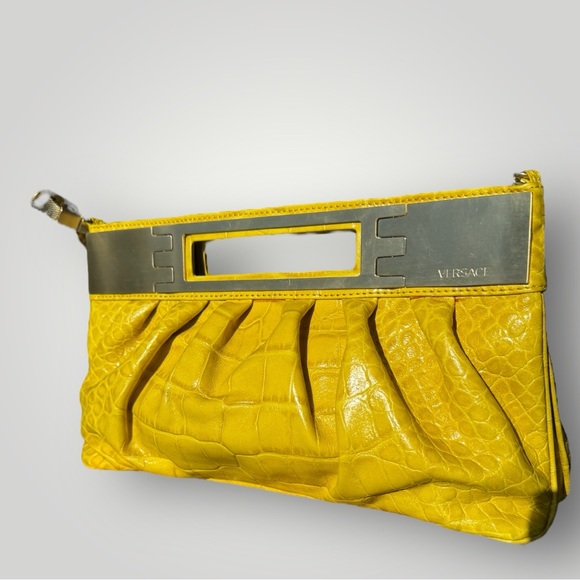 Versace Yellow Crocodile Embossed Leather Shoulder Bag 🌻 - Picture 6 of 9